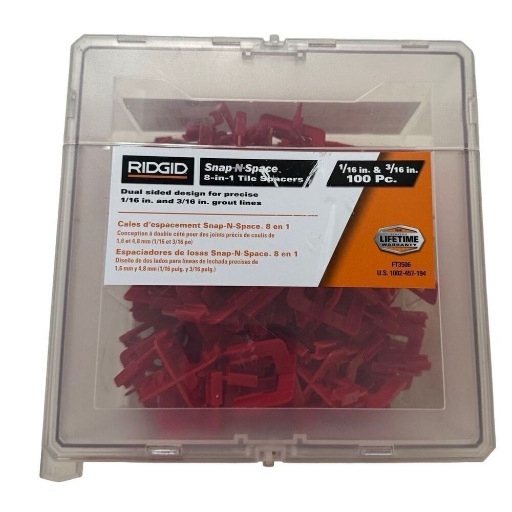 RIDGID 8-in-1 Tile Spacers 1/16" and 3/16" (100-Pack in Re-sealable Box) NWT